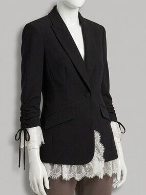 Cinq a Sept Women's Black Roxie Lace Trim Blazer Jacket Size 2